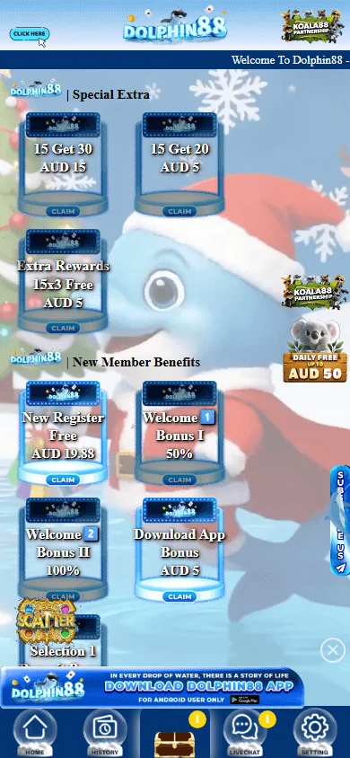 Dolphin 88 Casino promotions area on mobile