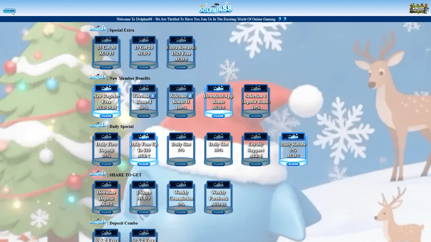 Dolphin 88 Casino promotions area on desktop